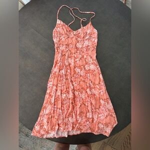 Petal & Pup coral floral midi dress with spaghetti straps, size 6